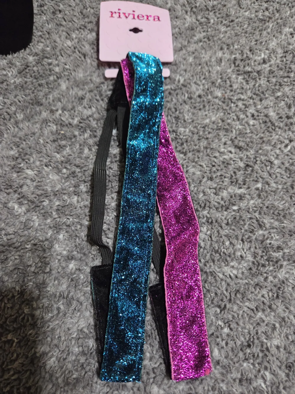 Riviera Glitter Velvet Headband Set in Teal and Fuchsia